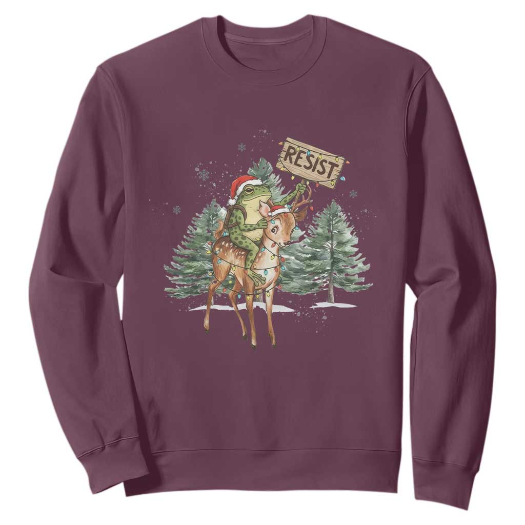 Resist Portland Frog Protest Christmas Sweatshirt Funny Holiday Meme Gift Idea TS12 Maroon Print Your Wear