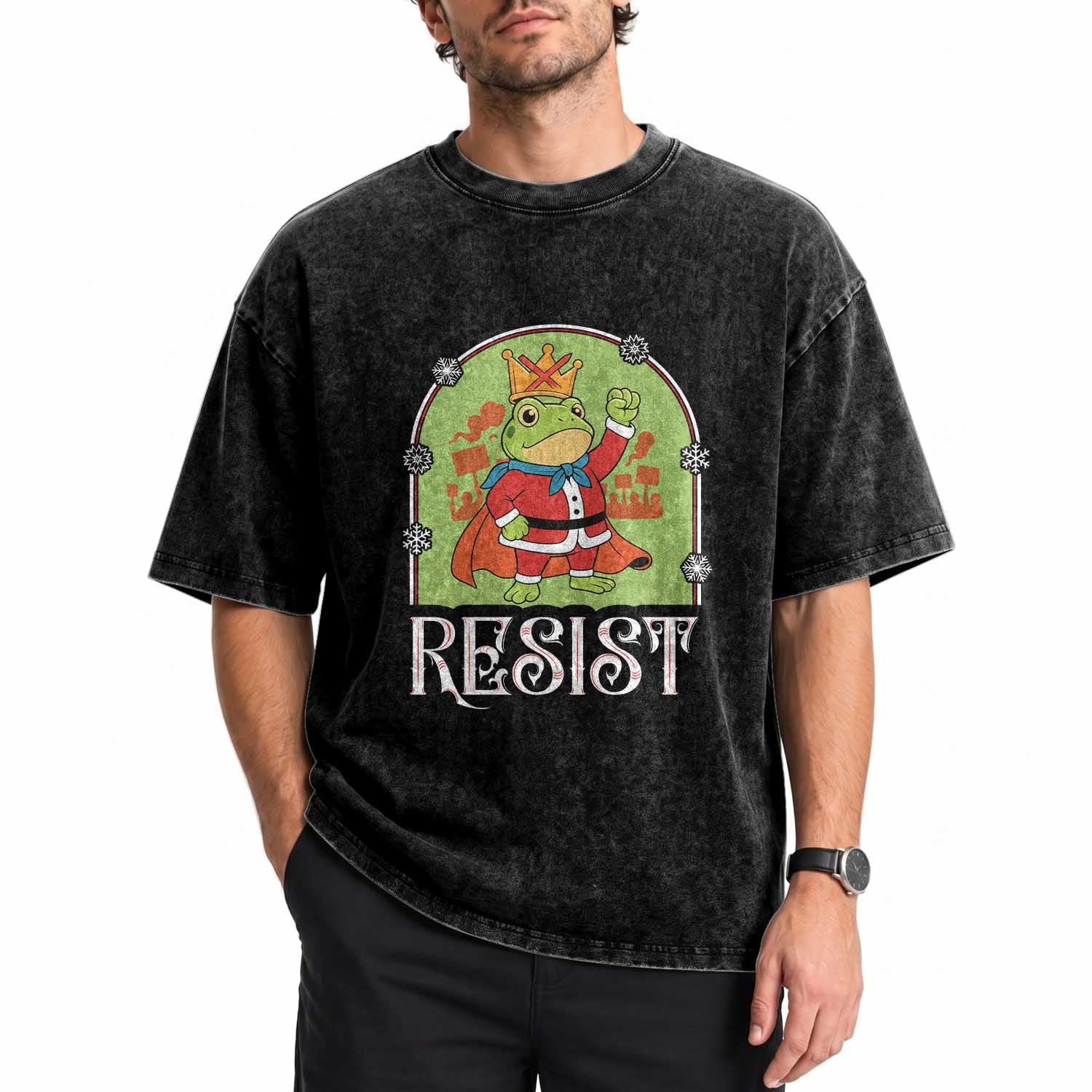 Resist Portland Frog Protest Washed Cotton T-Shirt Funny No Kings Christmas Gift
