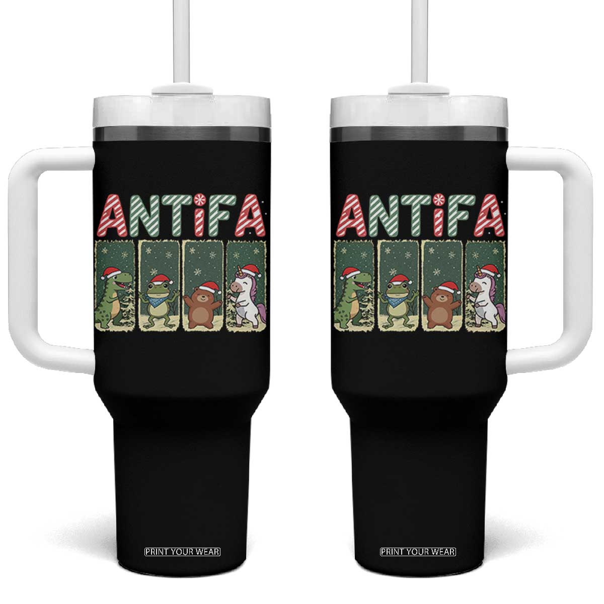 Funny Christmas Frogtifa Tumbler With Handle Portland Resist Frog Protest TS12 One Size: 40 oz Black Print Your Wear