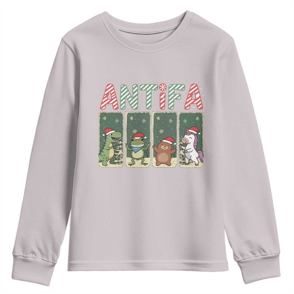 Funny Christmas Frogtifa Youth Sweatshirt Portland Resist Frog Protest TS12 Ice Gray Print Your Wear