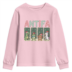 Funny Christmas Frogtifa Youth Sweatshirt Portland Resist Frog Protest TS12 Light Pink Print Your Wear