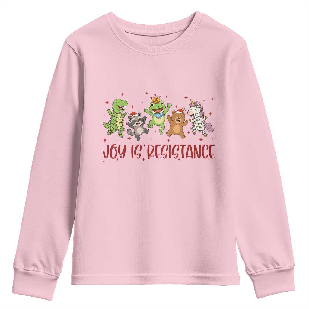Joy Is Resistance Youth Sweatshirt Funny Portland Frog Protest Christmas Gift TS12 Light Pink Print Your Wear