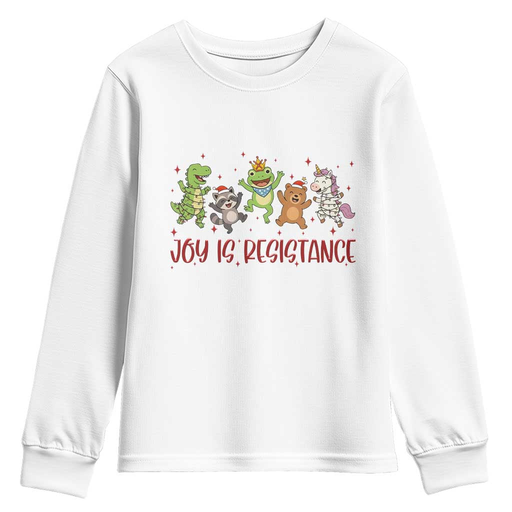 Joy Is Resistance Youth Sweatshirt Funny Portland Frog Protest Christmas Gift TS12 White Print Your Wear