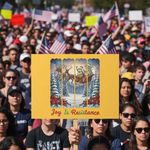 Joy Is Resistance Portland Frog Protest Protest Sign Funny Holiday Meme Gift Idea TS12 Horizontal 18" × 24" Yellow Print Your Wear
