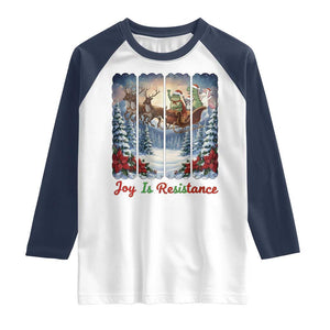 Joy Is Resistance Portland Frog Protest Raglan Shirt Funny Holiday Meme Gift Idea TS12 White Navy Print Your Wear