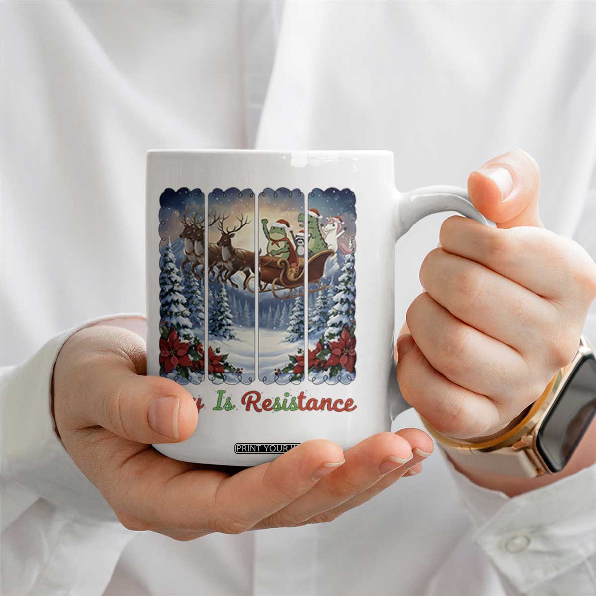 Joy Is Resistance Portland Frog Protest Coffee Mug Funny Holiday Meme Gift Idea TS12 Print Your Wear