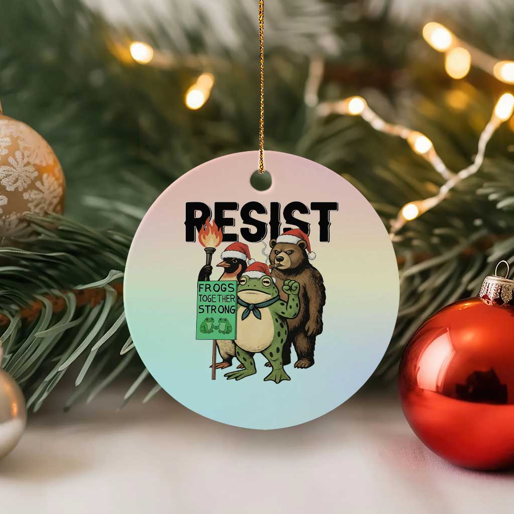 Funny Xmas Frogs Together Strong Ceramic Ornament Portland Resist Meme Gift TS12 1pc Pastel Print Your Wear