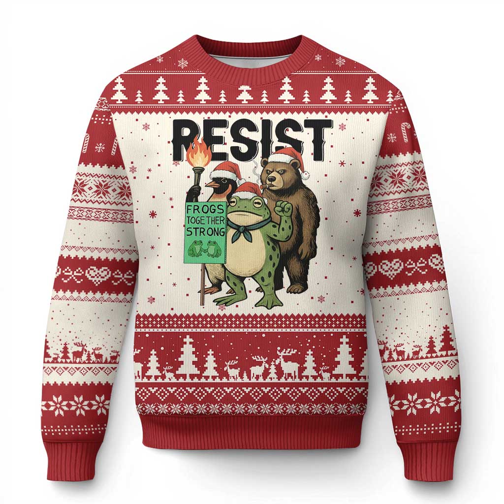 Funny Xmas Frogs Together Strong Ugly Christmas Sweater Portland Resist Meme Gift TS12 Beige Red Print Your Wear