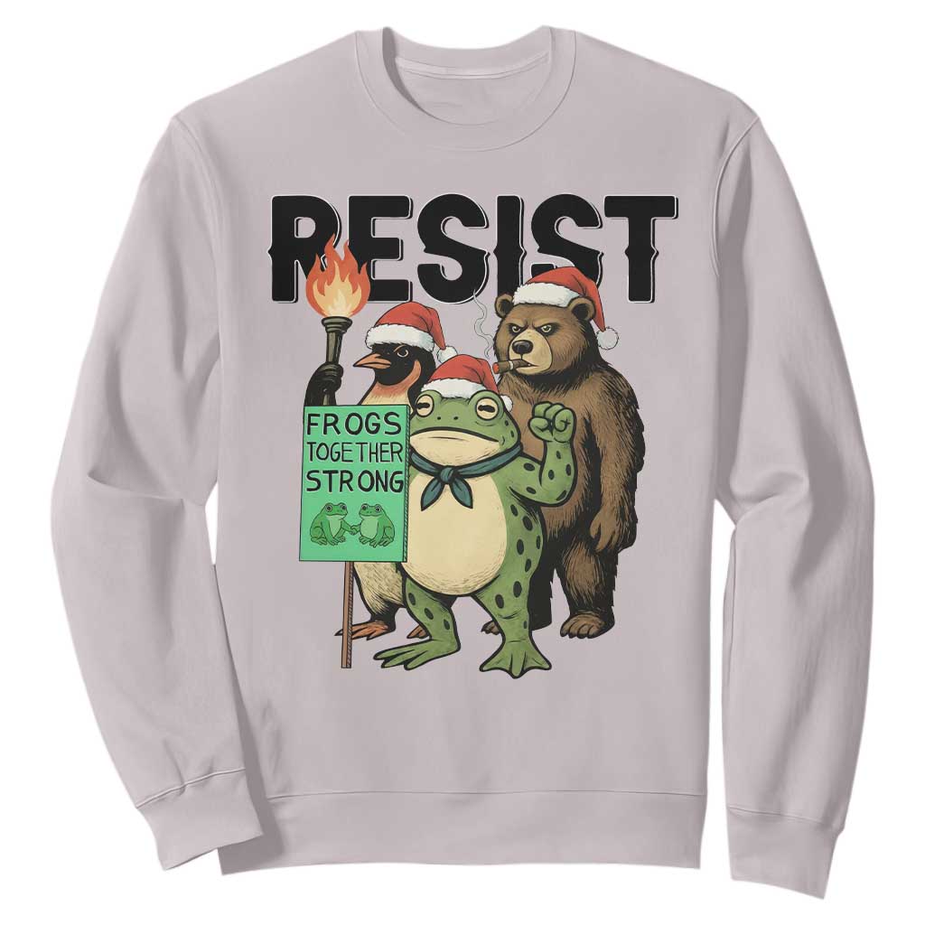 Funny Christmas Frogs Together Strong Sweatshirt Portland Resist Meme Gift TS12 Ice Gray Print Your Wear