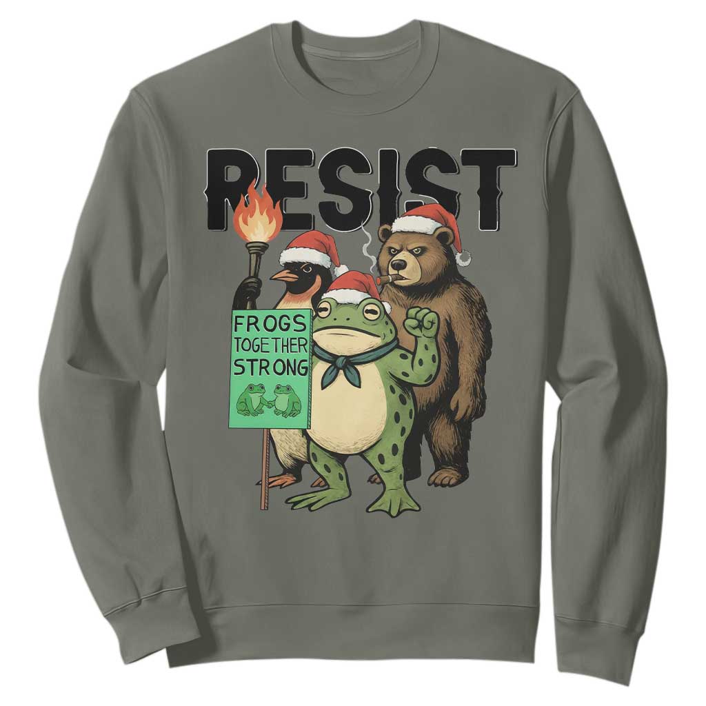 Funny Christmas Frogs Together Strong Sweatshirt Portland Resist Meme Gift TS12 Military Green Print Your Wear