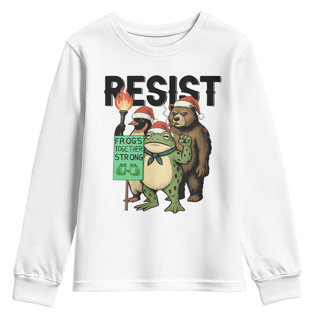 Funny Christmas Frogs Together Strong Youth Sweatshirt Portland Resist Meme Gift TS12 White Print Your Wear