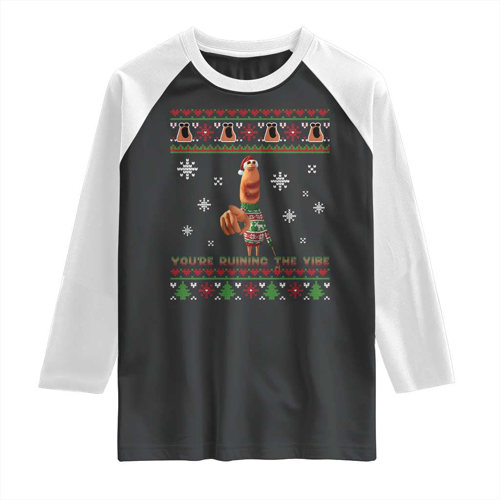 Funny Marcus The Worm You Are Ruining The Vibe Raglan Shirt Ugly Christmas Gift TS12 Black White Print Your Wear