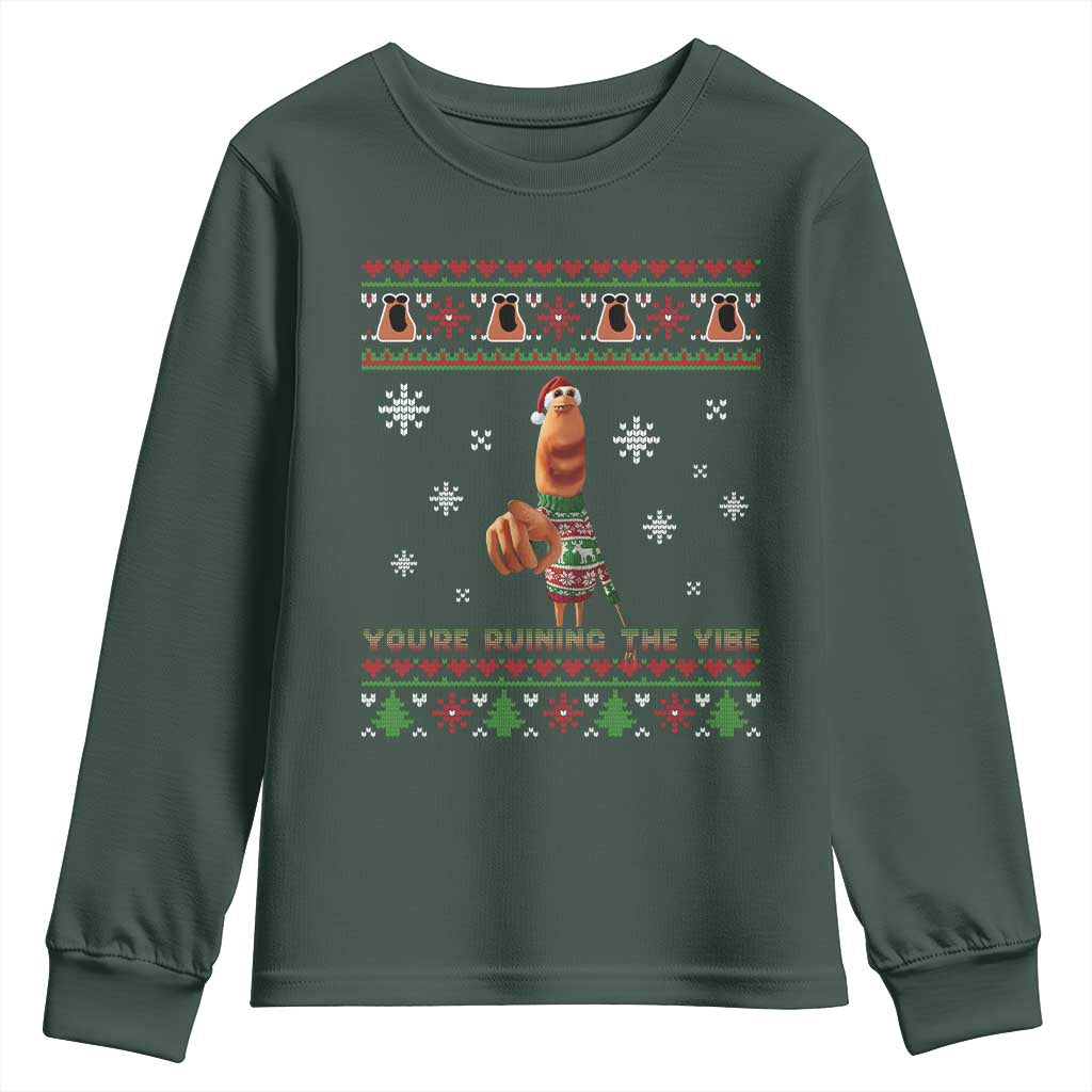 Funny Marcus The Worm You Are Ruining The Vibe Youth Sweatshirt Ugly Christmas Gift TS12 Dark Forest Green Print Your Wear