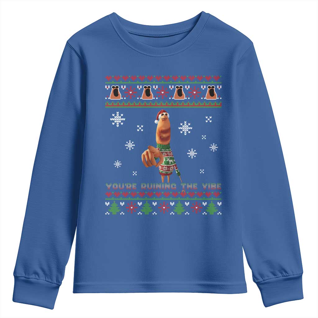 Funny Marcus The Worm You Are Ruining The Vibe Youth Sweatshirt Ugly Christmas Gift TS12 Royal Blue Print Your Wear