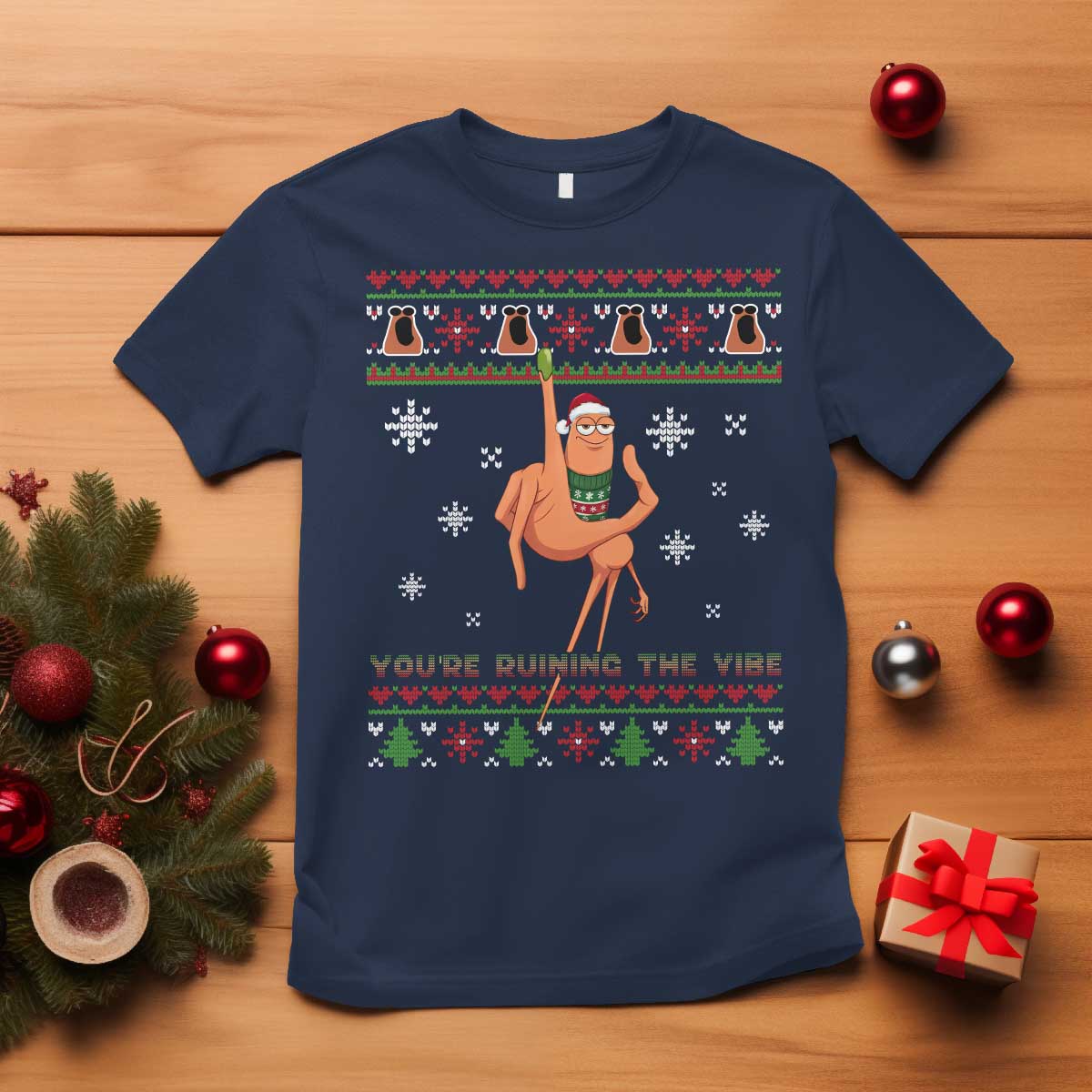 You Are Ruining The Vibe T Shirt Ugly Christmas Marcus The Worm Meme Gift TS12 Navy Print Your Wear