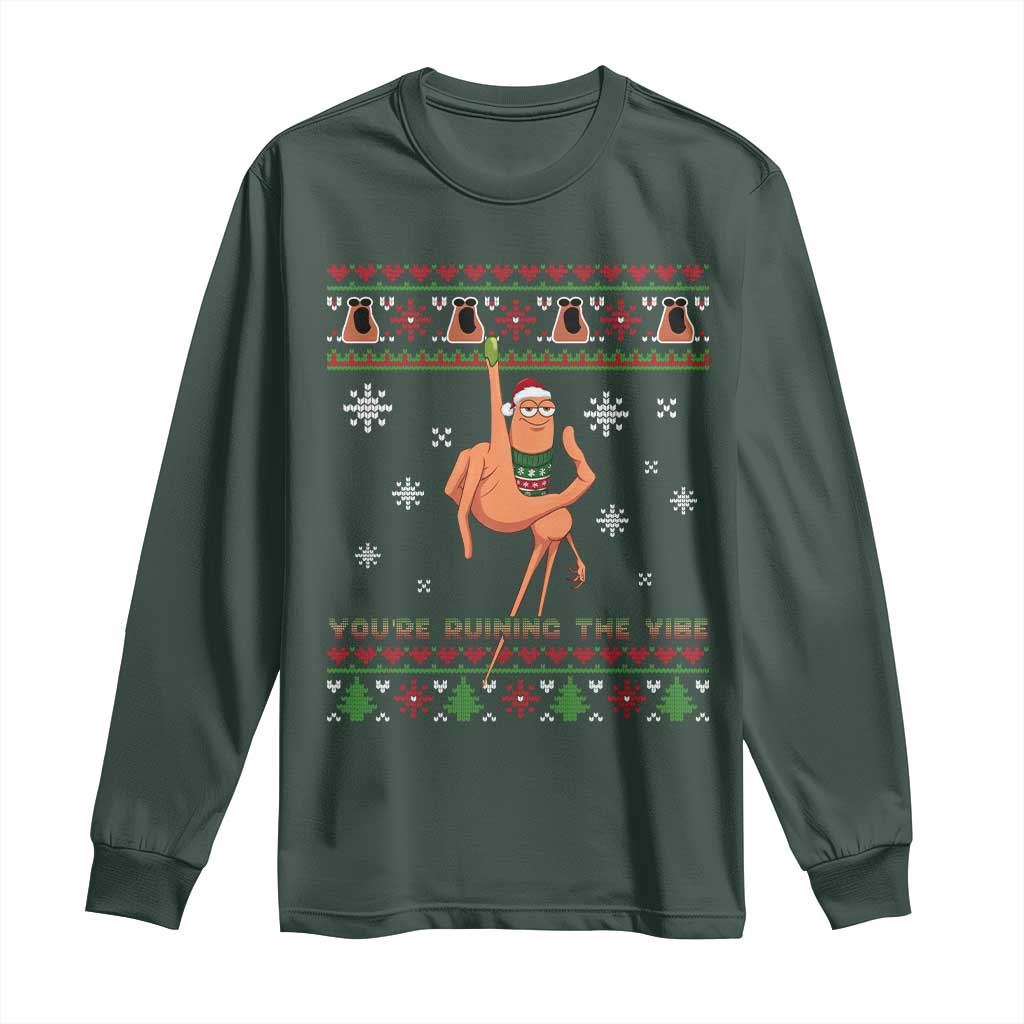 You Are Ruining The Vibe Long Sleeve Shirt Ugly Christmas Marcus The Worm Meme Gift TS12 Dark Forest Green Print Your Wear