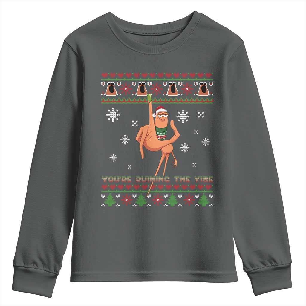 You Are Ruining The Vibe Youth Sweatshirt Ugly Christmas Marcus The Worm Meme Gift TS12 Dark Heather Print Your Wear