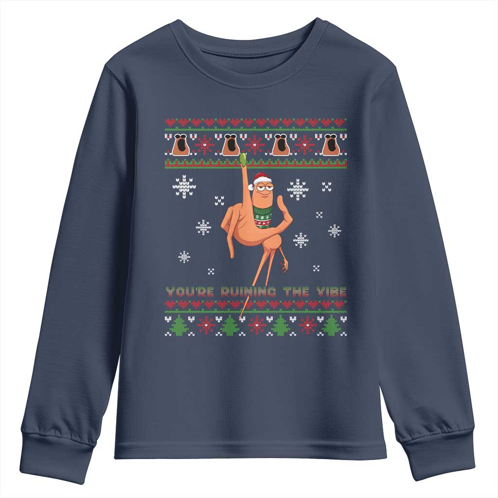 You Are Ruining The Vibe Youth Sweatshirt Ugly Christmas Marcus The Worm Meme Gift TS12 Navy Print Your Wear