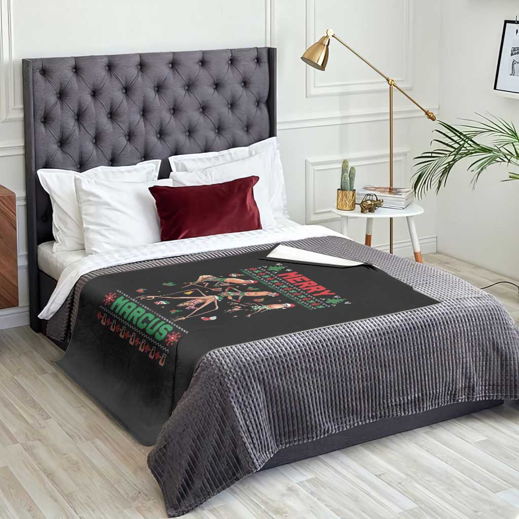 Funny Merry Marcus Throw Blanket Ugly Christmas Marcus The Worm Meme Gift TS12 Print Your Wear