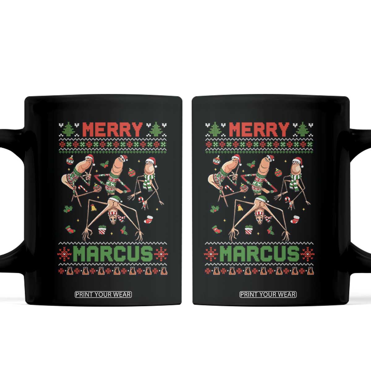 Funny Merry Marcus Coffee Mug Ugly Christmas Marcus The Worm Meme Gift TS12 Black Print Your Wear