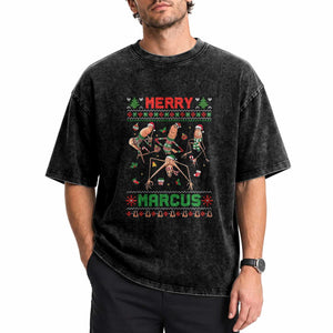 Funny Merry Marcus Washed Cotton T-Shirt Ugly Christmas Marcus The Worm Meme Gift