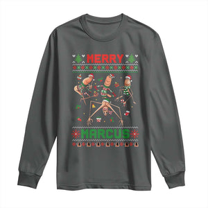 Funny Merry Marcus Long Sleeve Shirt Ugly Christmas Marcus The Worm Meme Gift TS12 Dark Heather Print Your Wear