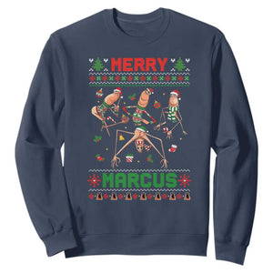 Funny Merry Marcus Sweatshirt Ugly Christmas Marcus The Worm Meme Gift TS12 Navy Print Your Wear