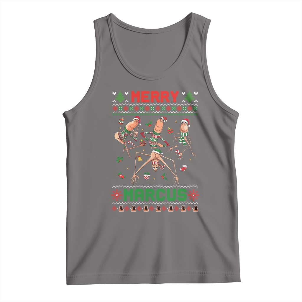 Funny Merry Marcus Tank Top Ugly Christmas Marcus The Worm Meme Gift TS12 Deep Heather Print Your Wear