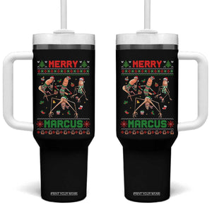 Funny Merry Marcus Tumbler With Handle Ugly Christmas Marcus The Worm Meme Gift TS12 One Size: 40 oz Black Print Your Wear