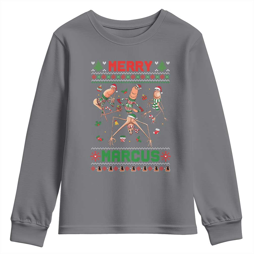 Funny Merry Marcus Youth Sweatshirt Ugly Christmas Marcus The Worm Meme Gift TS12 Charcoal Print Your Wear