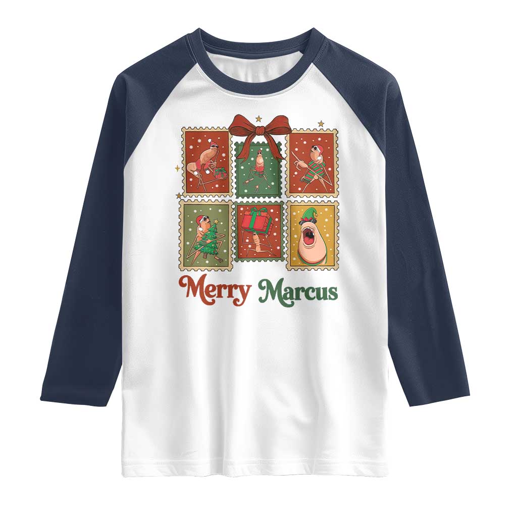 Christmas Marcus The Worm Meme Raglan Shirt Funny Merry Marcus Gift TS12 White Navy Print Your Wear