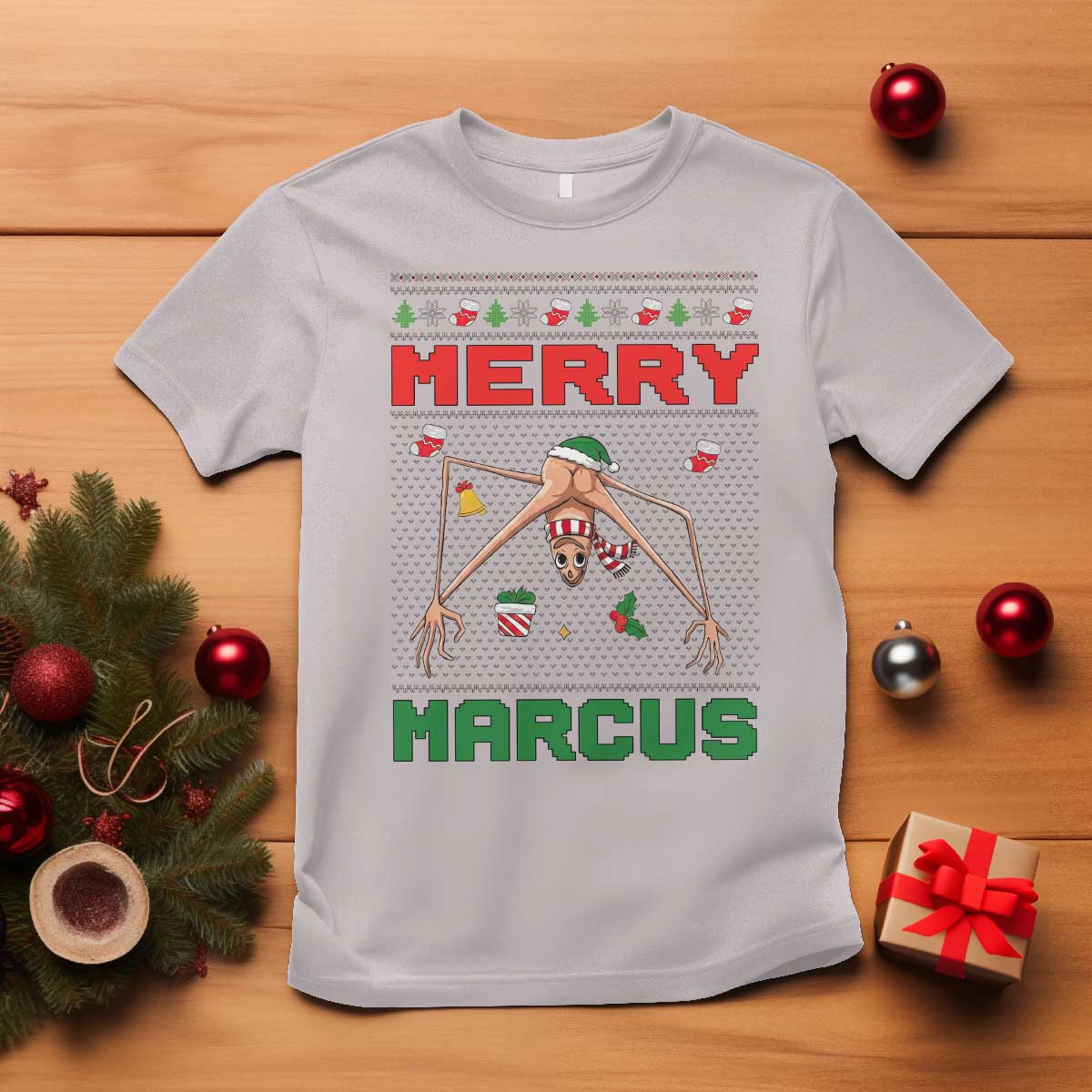 Marcus The Worm Meme Merry Marcus T Shirt Funny Ugly Christmas Gift TS12 Ice Gray Print Your Wear