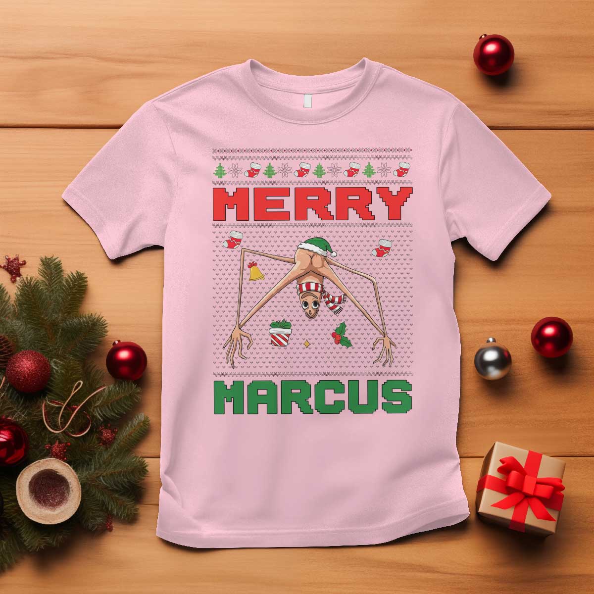 Marcus The Worm Meme Merry Marcus T Shirt Funny Ugly Christmas Gift TS12 Light Pink Print Your Wear