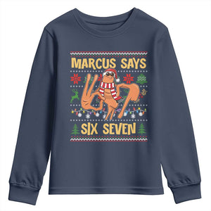 Funny Gen Z Alpha Ugly Christmas Gift Youth Sweatshirt Marcus Says Six Seven TS12 Navy Print Your Wear