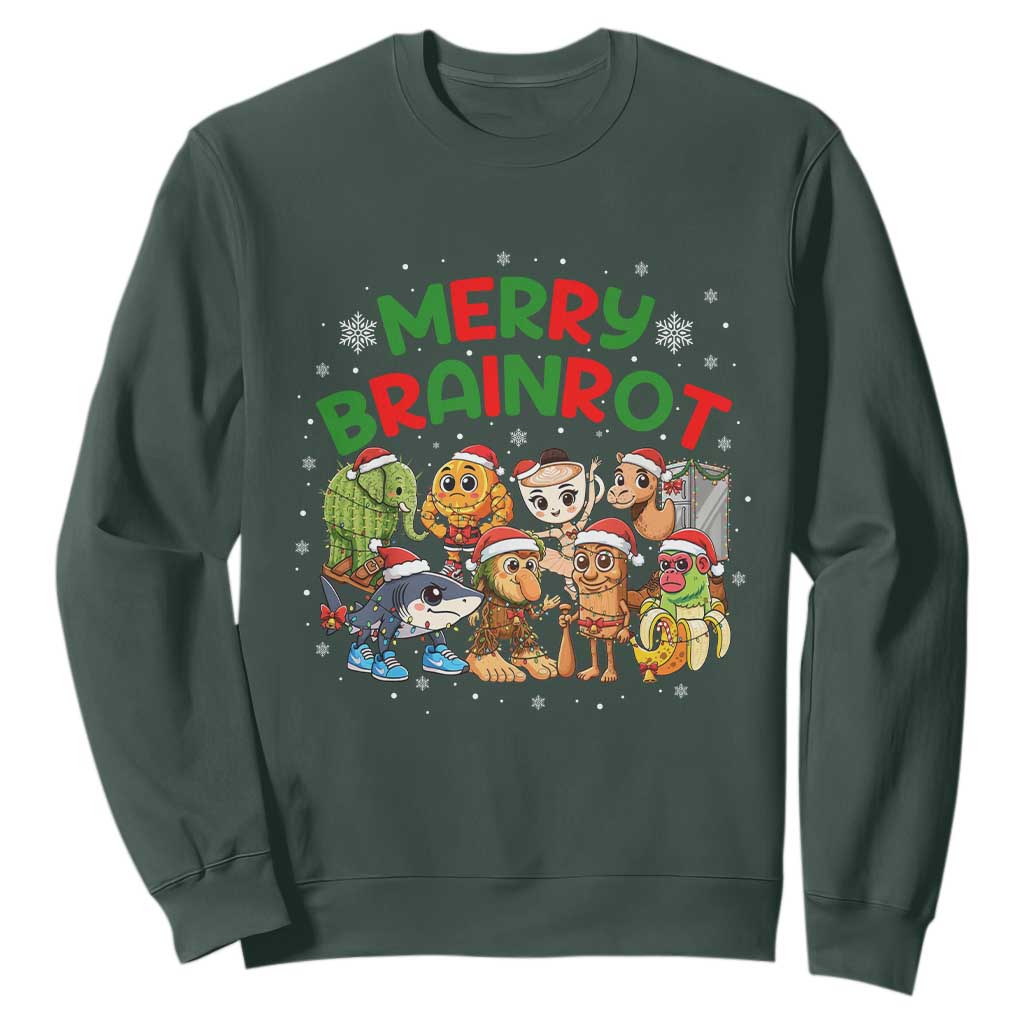 Gen Z Italian Merry Brainrot Christmas Sweatshirt Meme Holiday Gift TS12 Dark Forest Green Print Your Wear