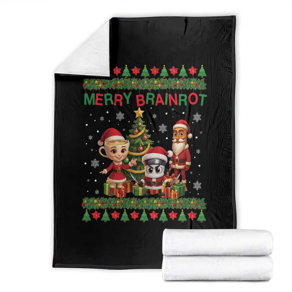 Merry Brainrot Throw Blanket Funny Ugly Christmas Italian Meme Gift TS12 Black Print Your Wear
