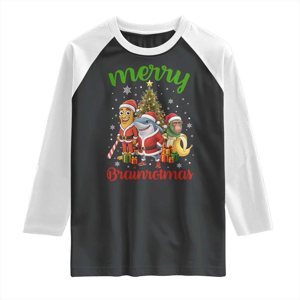Merry Brainrotmas Raglan Shirt Funny Italian Brainrot Meme Christmas TS12 Black White Print Your Wear