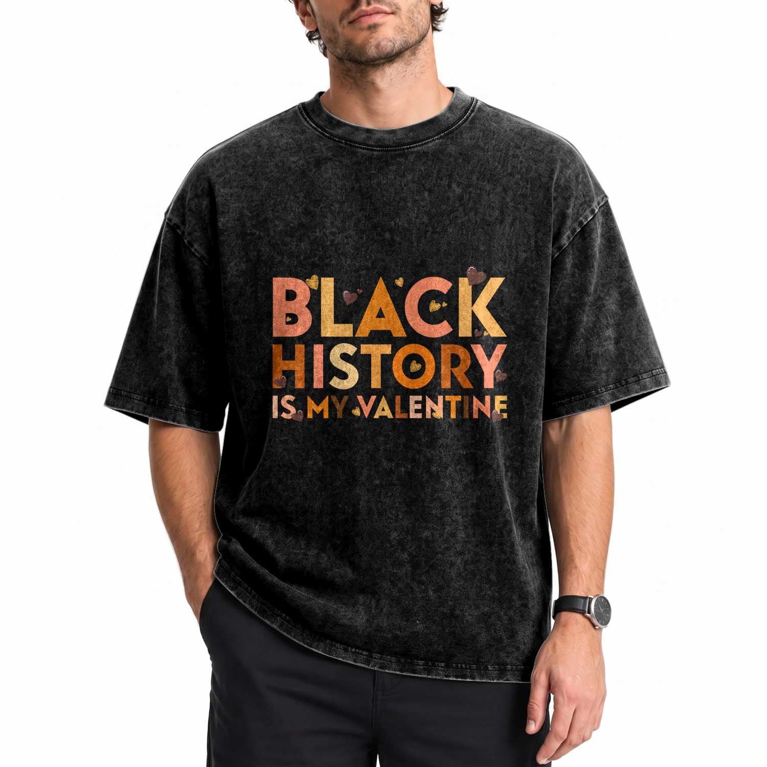 Black History Is My Valentine Washed Cotton T-Shirt African American Women Pride