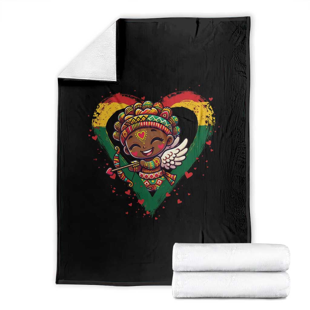 Cute Black Cupid Throw Blanket Melanin Pride Valentines Day Gift TS12 Black Print Your Wear