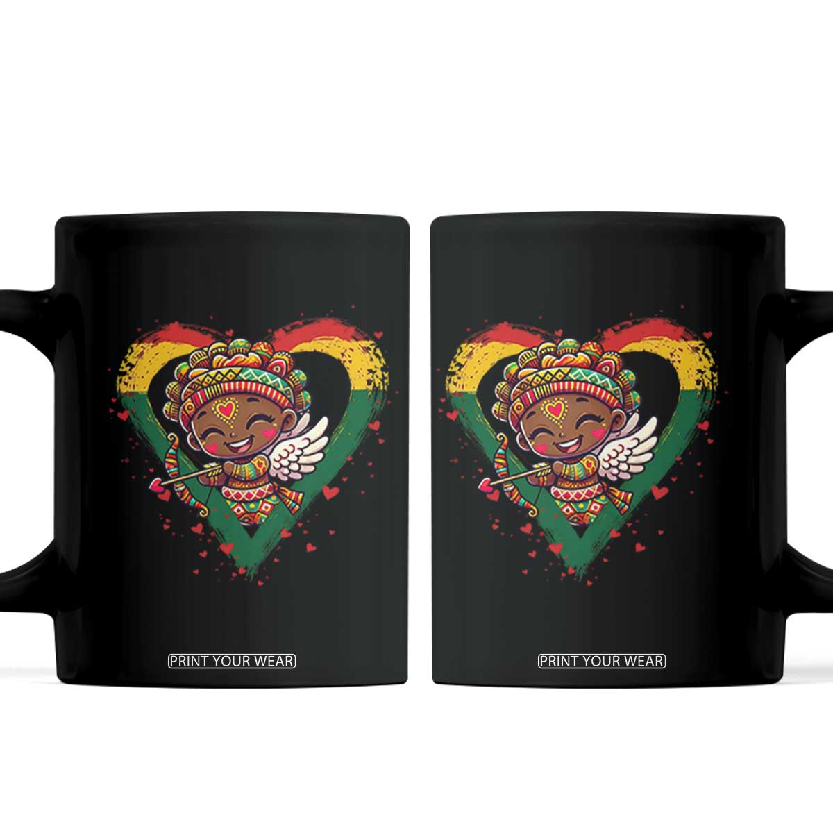 Cute Black Cupid Coffee Mug Melanin Pride Valentines Day Gift TS12 Black Print Your Wear