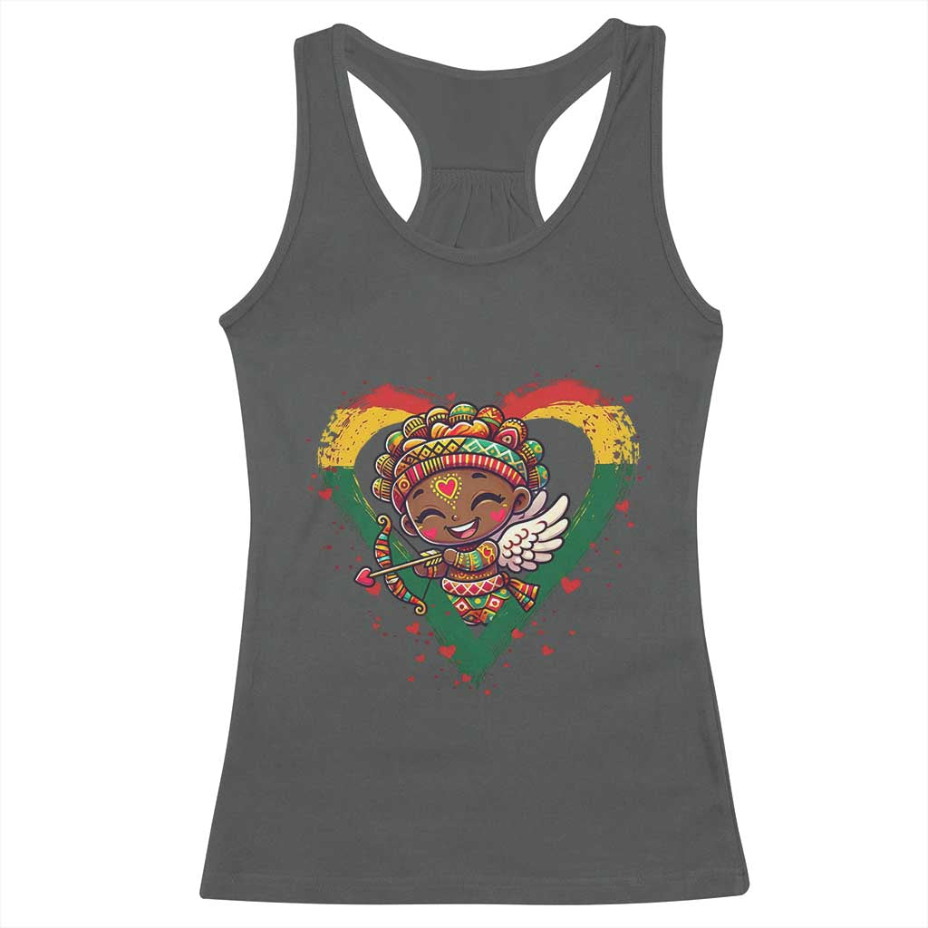 Cute Black Cupid Racerback Tank Top Melanin Pride Valentines Day Gift TS12 Dark Heather Print Your Wear