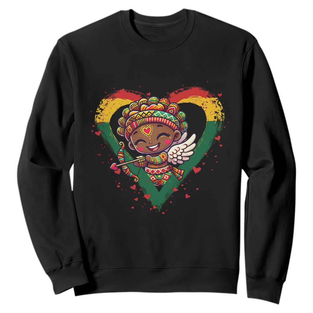 Cute Black Cupid Sweatshirt Melanin Pride Valentines Day Gift TS12 Black Print Your Wear