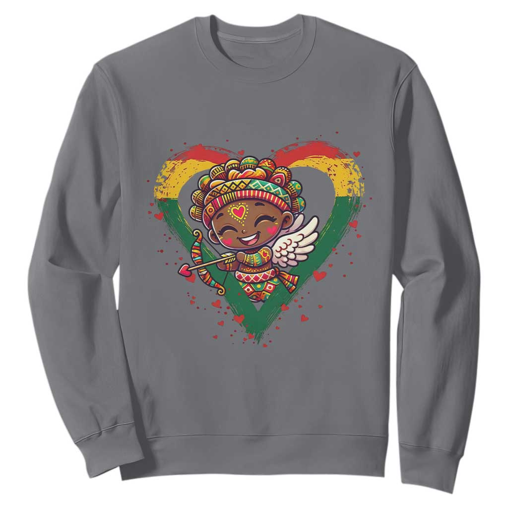 Cute Black Cupid Sweatshirt Melanin Pride Valentines Day Gift TS12 Charcoal Print Your Wear