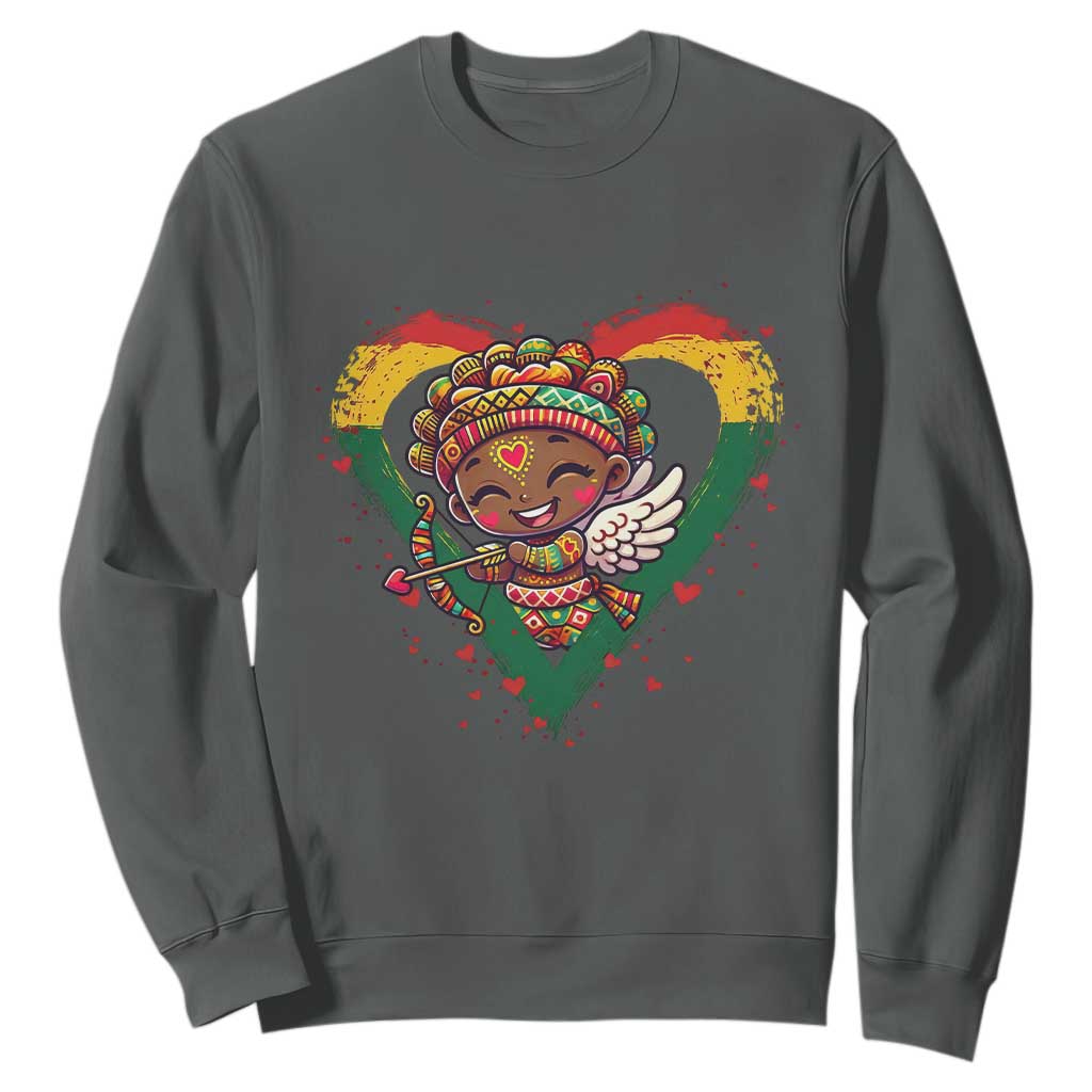 Cute Black Cupid Sweatshirt Melanin Pride Valentines Day Gift TS12 Dark Heather Print Your Wear