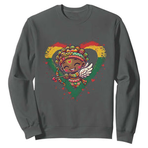 Cute Black Cupid Sweatshirt Melanin Pride Valentines Day Gift TS12 Dark Heather Print Your Wear
