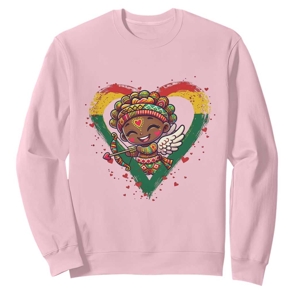 Cute Black Cupid Sweatshirt Melanin Pride Valentines Day Gift TS12 Light Pink Print Your Wear