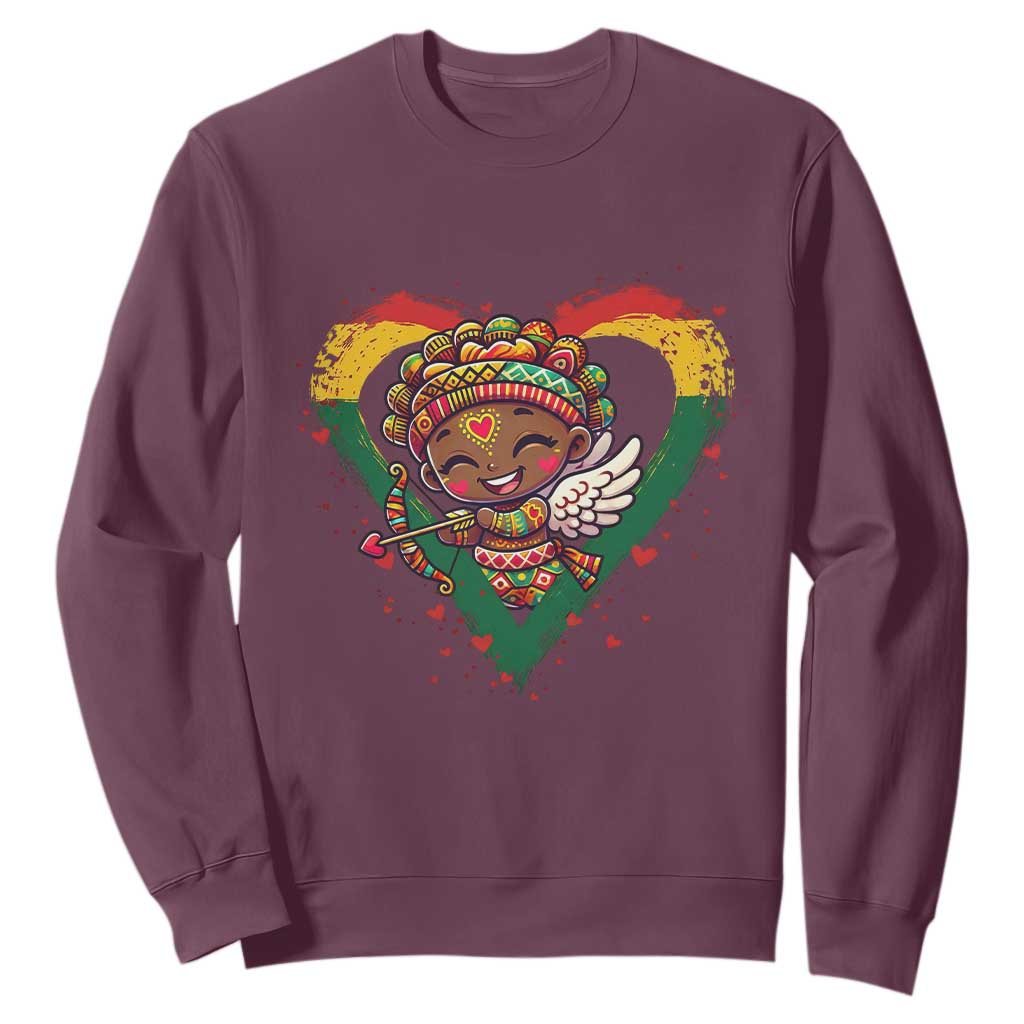 Cute Black Cupid Sweatshirt Melanin Pride Valentines Day Gift TS12 Maroon Print Your Wear