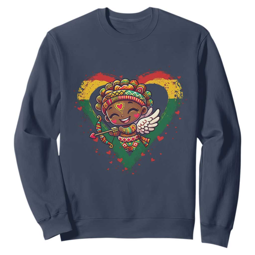 Cute Black Cupid Sweatshirt Melanin Pride Valentines Day Gift TS12 Navy Print Your Wear