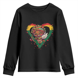 Cute Black Cupid Youth Sweatshirt Melanin Pride Valentines Day Gift TS12 Black Print Your Wear
