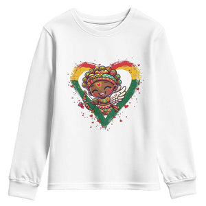 Cute Black Cupid Youth Sweatshirt Melanin Pride Valentines Day Gift TS12 White Print Your Wear